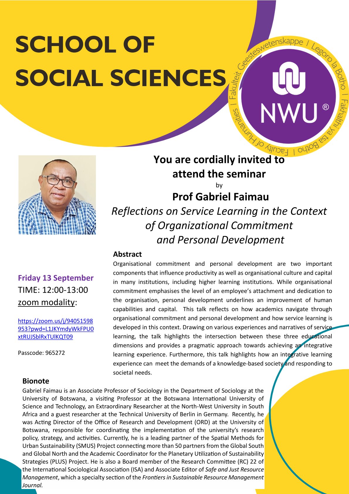 Seminar: Reflections on Service Learning in the Context of Organizational Commitment and Personal Development – Gabriel Faimau